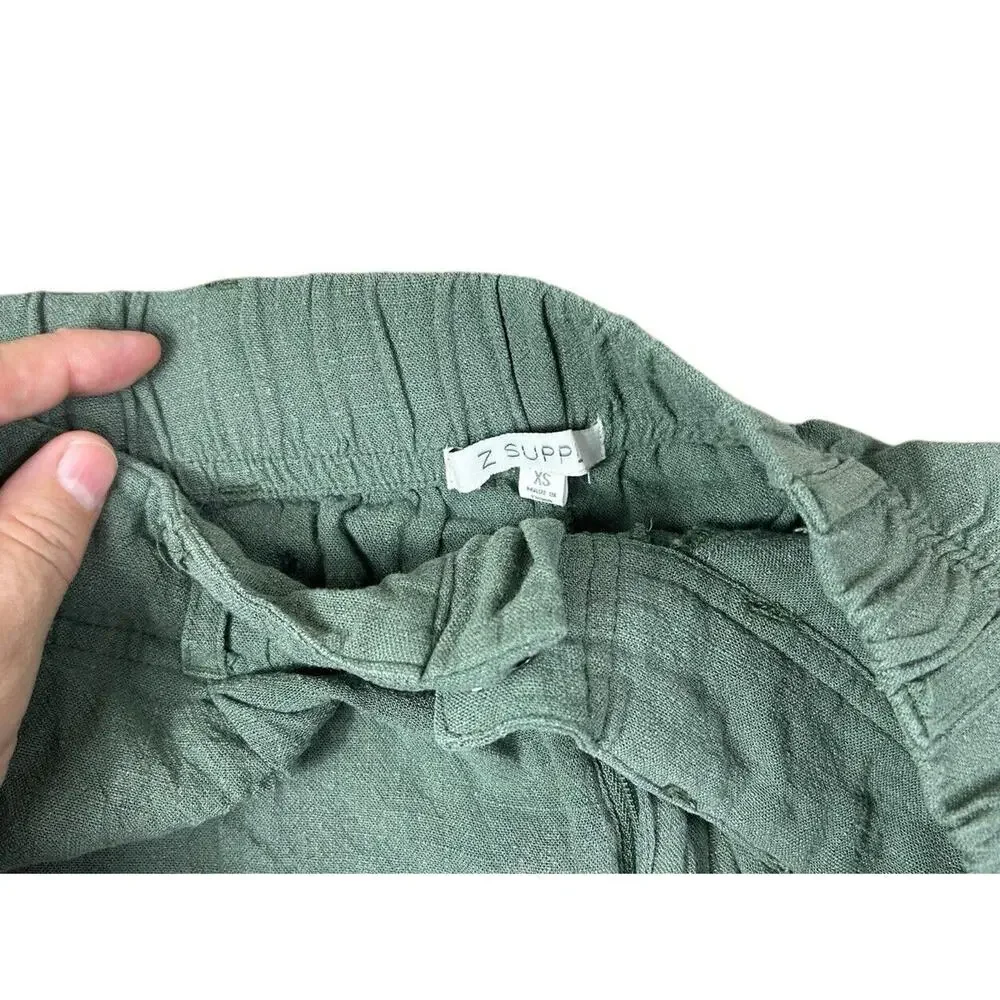 Z Supply Olive Green Linen Blend Shorts Sz XS Relaxed Pleated Stretch Waist